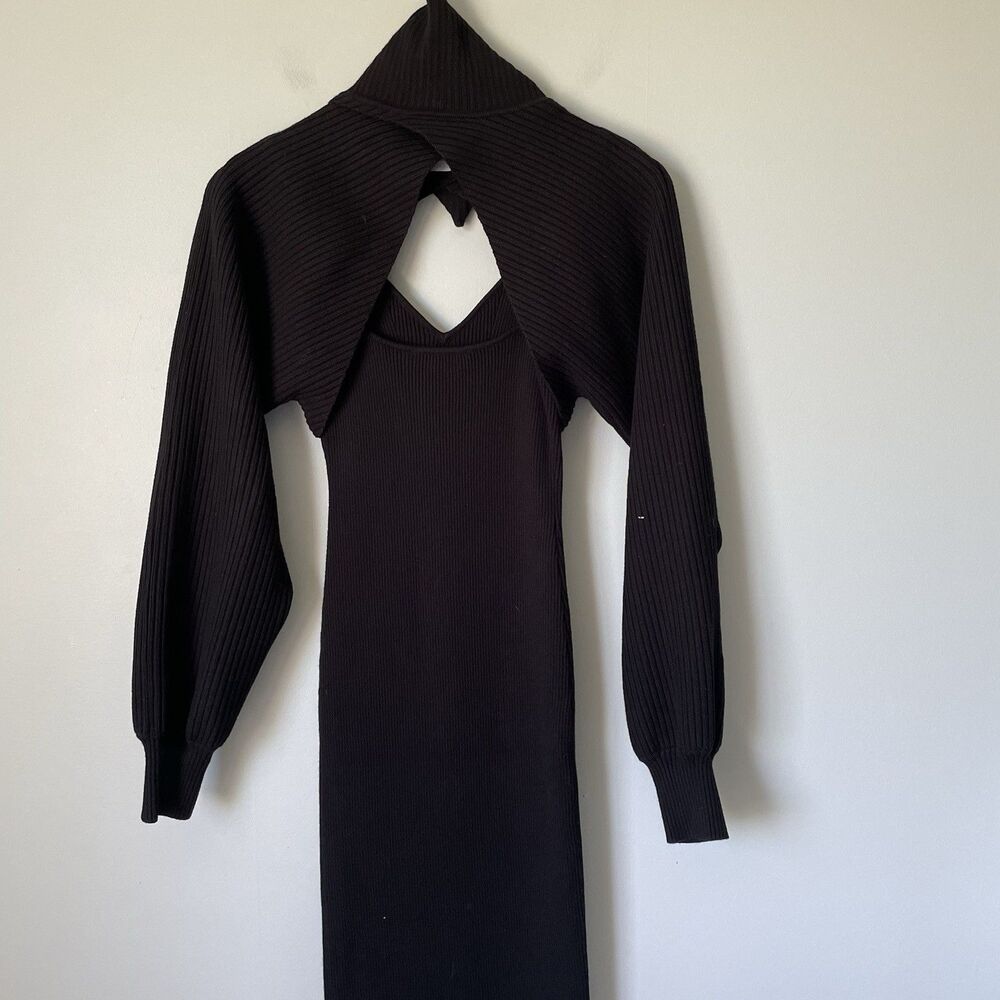 ASTR The Label Jodie Cutout Long Sleeve Knit Sweater Dress Ribbed Black Size Med - Picture 2 of 16